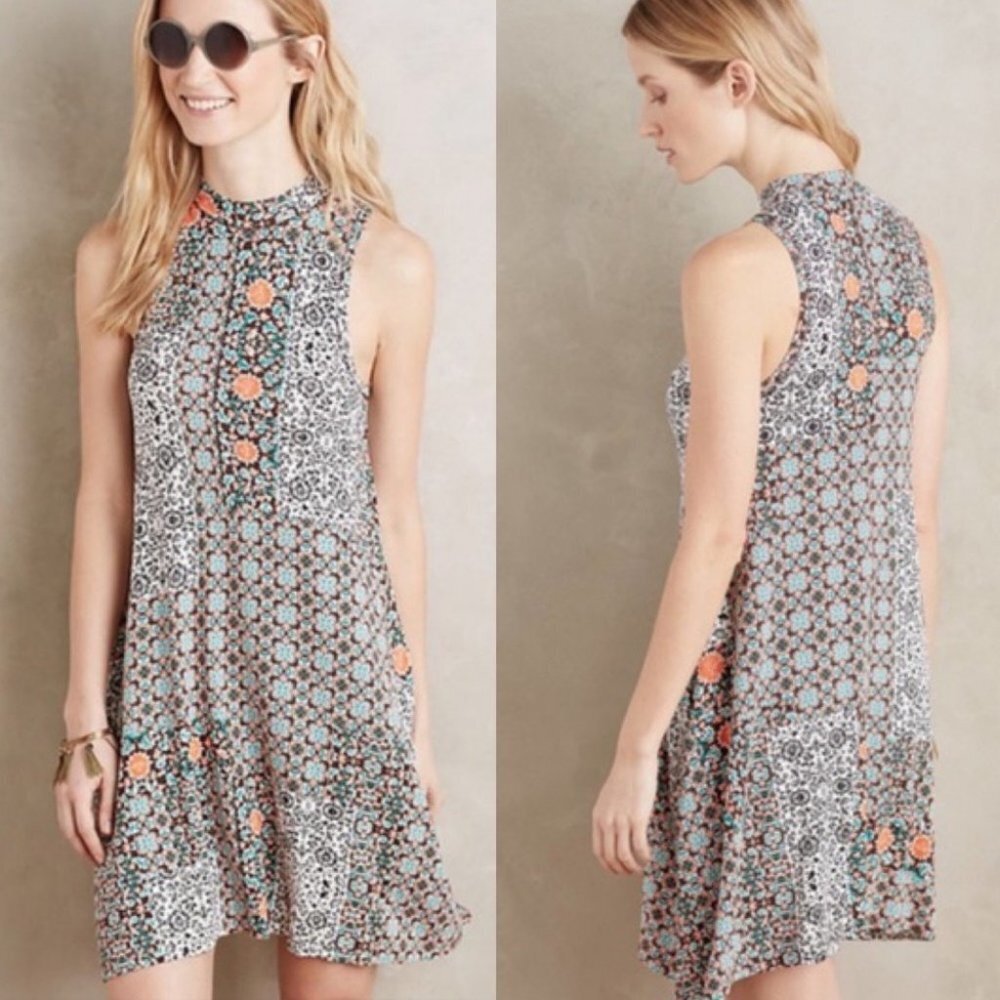 Anthropologie Maeve Lilt Swing Dress Stretch Jersey Floral‎ Boho Print Size XXS
